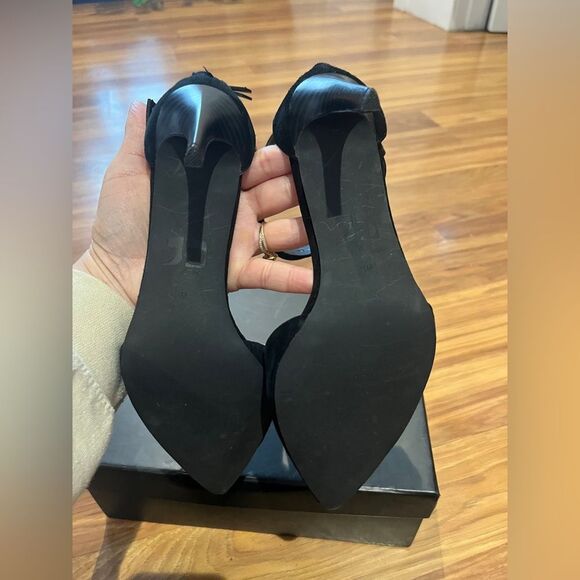 Joes Jeans Betty Ankle Strap Zip Back heels black suede studded leather size 7 - Picture 4 of 16